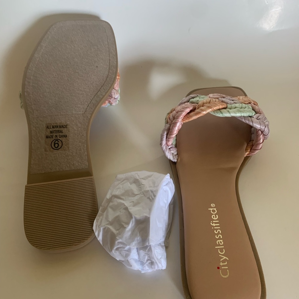 New Size 6 slip on flats. Brand is Cityclassified. Woven multi pastel colors